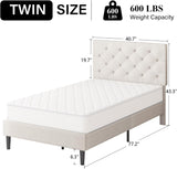 HOMBCK Twin Bed Frames for Kids, Upholstered Platform Bed Frame Twin Size with Tufted Headboard/Wood Slats/No Box Spring Needed/Easy Assemble, White HOMBCK