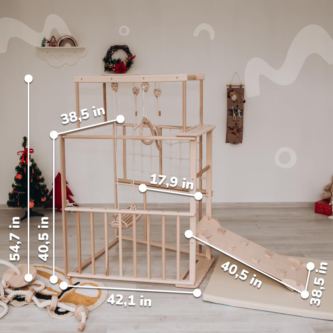 Woodandhearts Indoor Playground, Made in EU Jungle Gym for Kids Ages 1-4, Toddler Jungle Gym, Kids Playground, Jungle Gym for Kids Ages 1-4, Toddler Jungle Gym, Montessori Play Gym Wood And Hearts