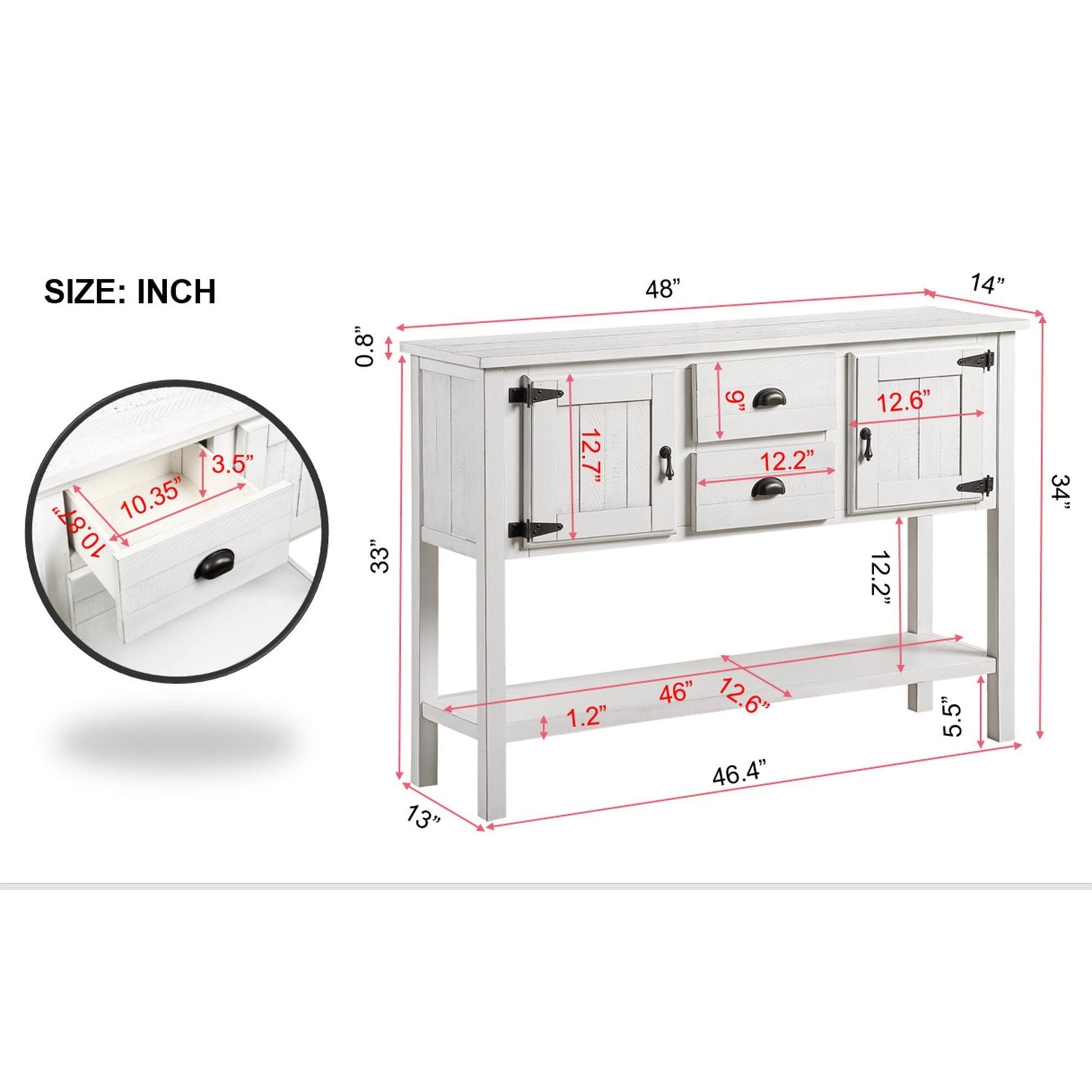 LKTART Solid Wood Farmhouse Console Table Sofa Table with Storage Drawers and Shelves for Storage Entry Hallway Foyer Sofa Side Table(48" Antique White) - WoodArtSupply