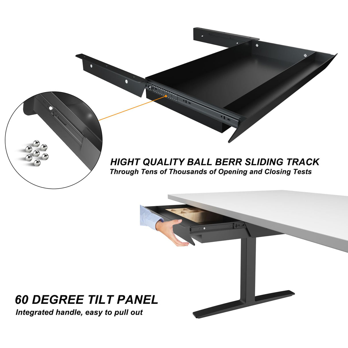 Large Under Desk Mounted Sliding Drawer with Bamboo Tray and 60 Degree Tilt Panel to Pull Out, 22'' Long & 13'' deep Large Storage Organizer for Sit Stand Workstation Gaxomo