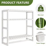 Galood Over The Toilet Storage Bathroom Shelves Wall Mounted 3 Tier Space Saver Corner Shelf Organizer Bamboo Towel Rack Toilet Paper Cabinet with Hanging Rod White Galood