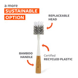 Full Circle Clean Reach Bottle Brush with Replaceable Bristle Brush Head, Bamboo Handle, White Full Circle