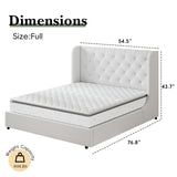 HOMBCK Full Size Bed Frame, Upholstered Bed Frame Full with Soft Curved Wings Velvet Tufted Headboard, Sturdy Wooden Slats Support, No Box Spring Required, Noise Free, Easy Assembly, White HOMBCK