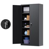 Waqiv Black Metal Storage Cabinet with Door, Locking Steel Cabinet with 4 Adjuestable Shelves, Tall Lockable Garage Tool Storage Cabinet for Home, Waqiv