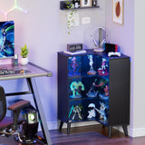 PAKASEPT 3-Tier Corner Glass Display Cabinet with LED Lights for Collectibles,Display Case with Tempered Glass Doors,Curio Cabinet with 6 Adjustable Shelves,Kids Bookcase for Bedroom, Living Room PAKASEPT