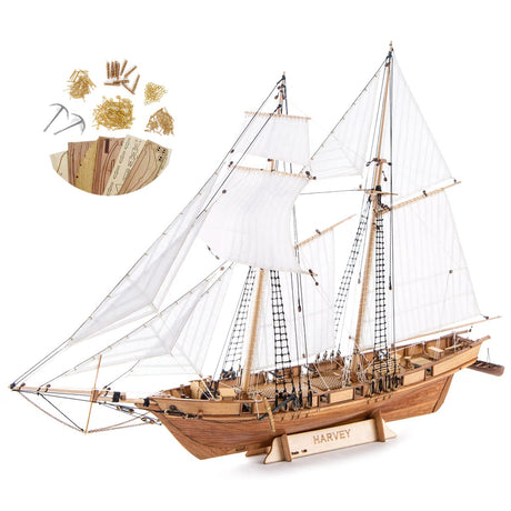 GAWEGM Wooden Ship Model Building Kits for Adults - 1/96 Scale Harvey 1847 Model Ships Assembled with Metal Accessory, for Collection, Teaching Exhibition, Ship Model Hobby, Assemble Expert GAWEGM