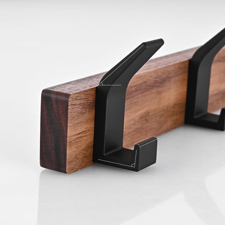 Jadorn Coat Rack Wall Mount - 15.7 Inches Walnut Wood Coat Hooks Coat Rack Wall Mount with 4 Hooks Black Aluminum Coat Hooks for Hanging Coat Hat Bag Hat Rustproof Coat Hanger Jadorn