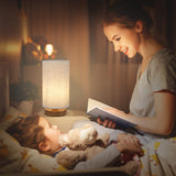 Small Bedside Night Table Lamp for Bedroom, Minimalist Nightstand Lamp with Round Fabric Linen Shade, Study Reading Desk Lamp for Kids Room, Living Room, College Dorm, Home, Office SEENSINY