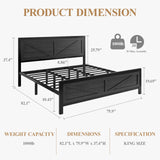 DOGIBIXO Led Bed Frame King Size with USB Charging Station, Industrial Platform Bed Frame with Farmhouse Barn Door Headboard, Strong Metal Slats Support, Noise Free, No Box Spring Needed, Black DOGIBIXO
