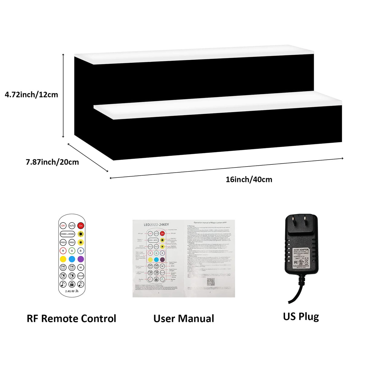 VONCI 16 Inch LED Lighted Liquor Bottle Display Shelf, 2 Step Acrylic Illuminated Bar Bottle Display Shelf with Remote and App Control for Home Commercial Bar Party VONCI