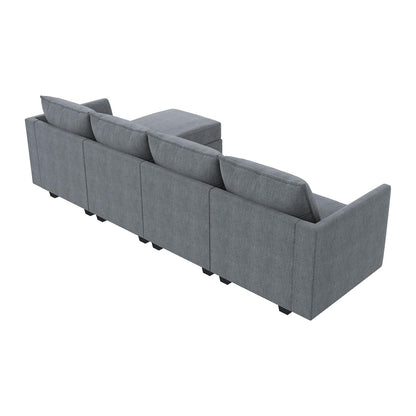 HONBAY Modular Sectional Couch with Reversible Chaise L-Shape Sofa 4-Seat Corner Couch Modular Sofa with Storage Seat, Bluish Grey