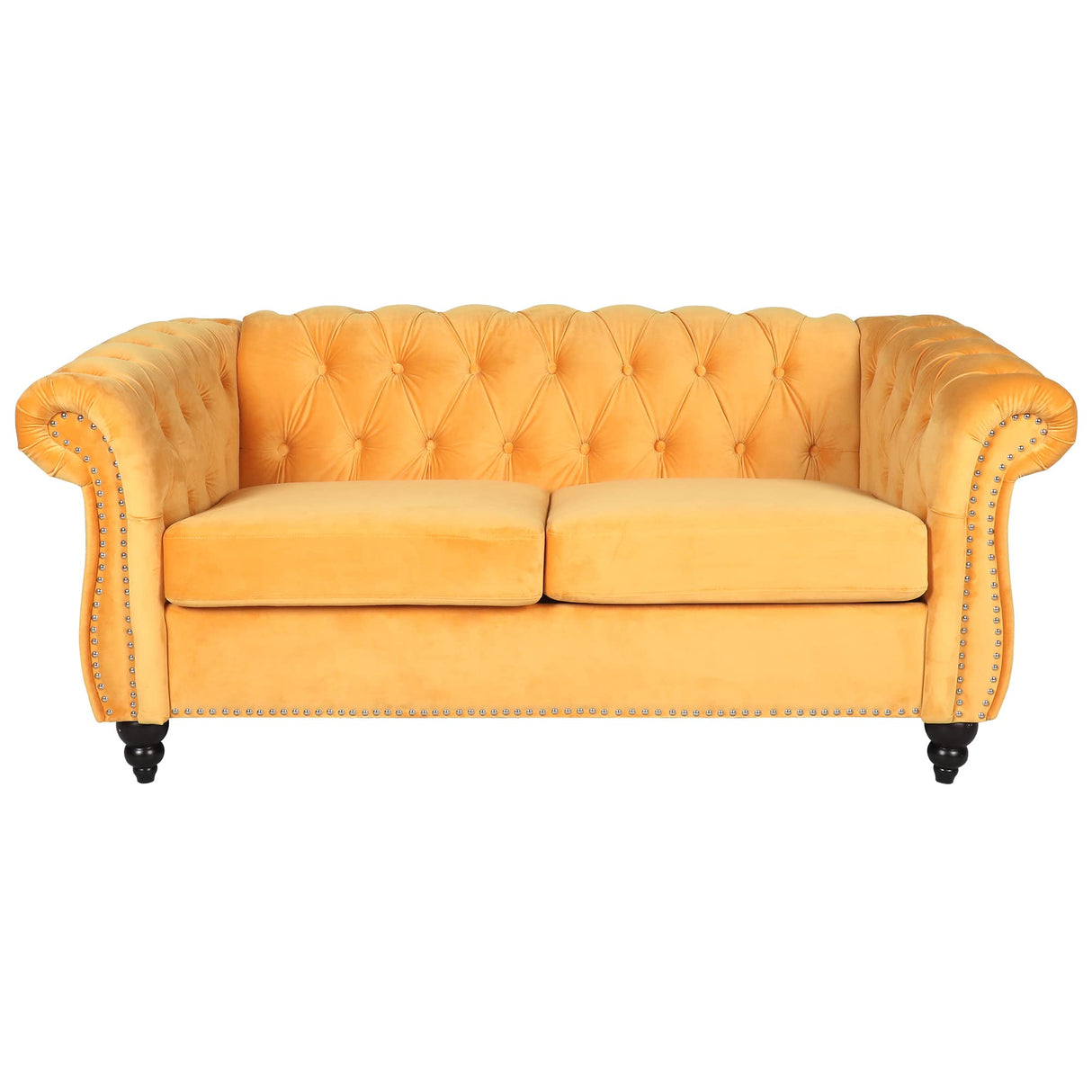 Chesterfield Loveseat, Modern Velvet Sofa Tufted Couch 2 Seater with Scroll Arms and Nailhead for Living Room, Bedroom, Office, Apartment (Mango) ORRD