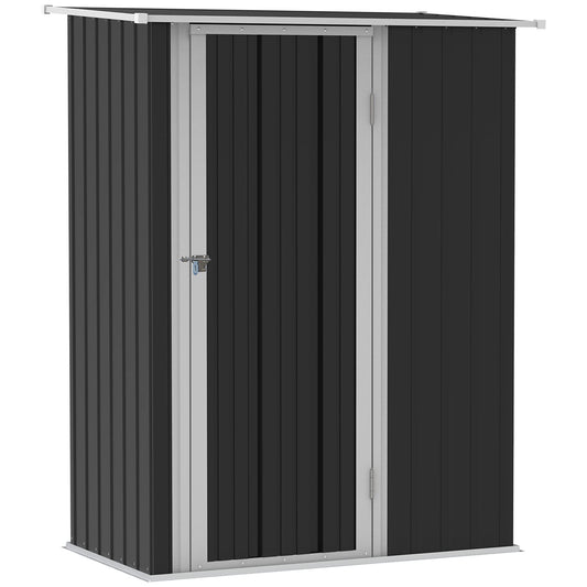 Outsunny 4.7' x 3' Outdoor Storage Shed, Galvanized Metal Utility Garden Tool House, 2 Vents and Lockable Door for Backyard, Bike, Patio, Garage, Lawn, Gray - WoodArtSupply