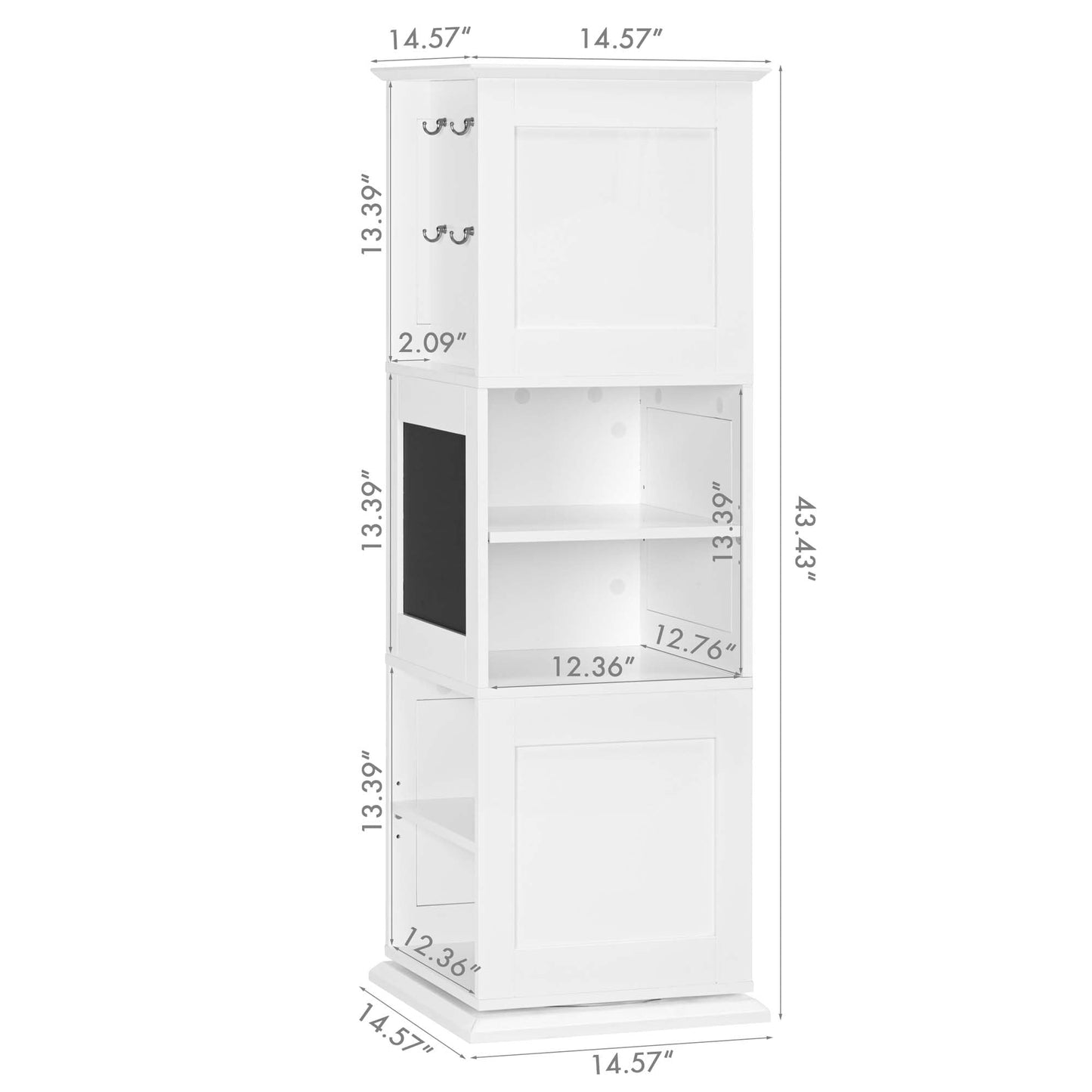 UTEX Kids Rotating Bookshelf Tower, 360 Display Revolving Bookcase with Blackboards and Hooks, 5 Tier Small Spinning Bookshelf for Kids Room, Nursery, Bedroom, Living Room, White