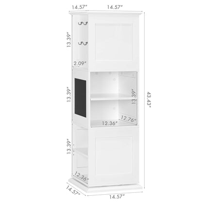 UTEX Kids Rotating Bookshelf Tower, 360 Display Revolving Bookcase with Blackboards and Hooks, 5 Tier Small Spinning Bookshelf for Kids Room, Nursery, Bedroom, Living Room, White