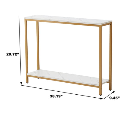 loglus Console Table for Entryway, Faux Marble MDF Sofa Table with Golden Frame (Double Layer, White Marble) - WoodArtSupply