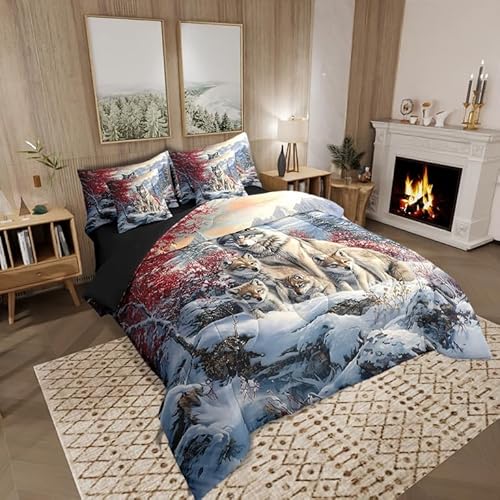 Wolf Family Comforter Set King Size 7 Pieces,Animal Wolves Printed Bed Set for Boys Kids,Wildlife Bedding Bed in a Bag,King (1 Comforter,2 Pillowcase,2 Pillow Covers,1 Flat Sheet,1 Fitted Sheet) Castle Fairy