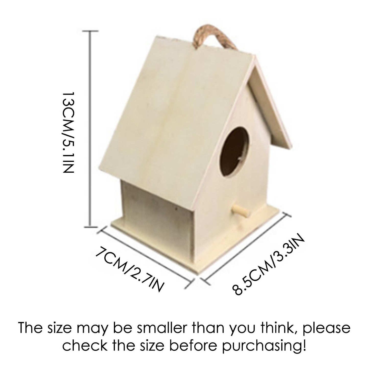 Mini Wooden Bird House, Hanging Birdhouse Nesting Box Natural Unfinished Wood Bird Nests DIY Ornament Crafts for Outdoor Garden Courtyard Decoration