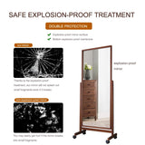 AISUNDY Swivel Adjustable Full Length Mirror on Wheels, Pine Wood Frame Cheval Bedroom Floor Mirror Dressing Mirror Body Mirror with Standing Holder (Brown, 65"x22") AISUNDY