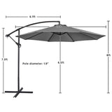 Yaheetech 10FT Patio Offset Umbrella - Cantilever Hanging Outdoor Umbrellas w/UV Protection & 8 Ribs & Handy Crank & Cross Base for Market/Garden/Lawn/Deck/Backyard/Pool - Gray Yaheetech