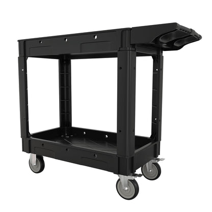 2 Tier Plastic Rolling Cart Utility Cart on Wheels, Heavy Duty Tool Cart with Ergonomic Storage Handle and Deep Shelfs, Work Cart Service Cart for