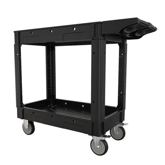 2 Tier Plastic Rolling Cart Utility Cart on Wheels, Heavy Duty Tool Cart with Ergonomic Storage Handle and Deep Shelfs, Work Cart Service Cart for - WoodArtSupply