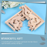 EXCEART 2Pcs Solid Wood Long Flower Piece Wall Applique Wood Carved Applique Door Wood onlays Onlay Applique Frame Furniture Wooden Appliques Corner EXCEART