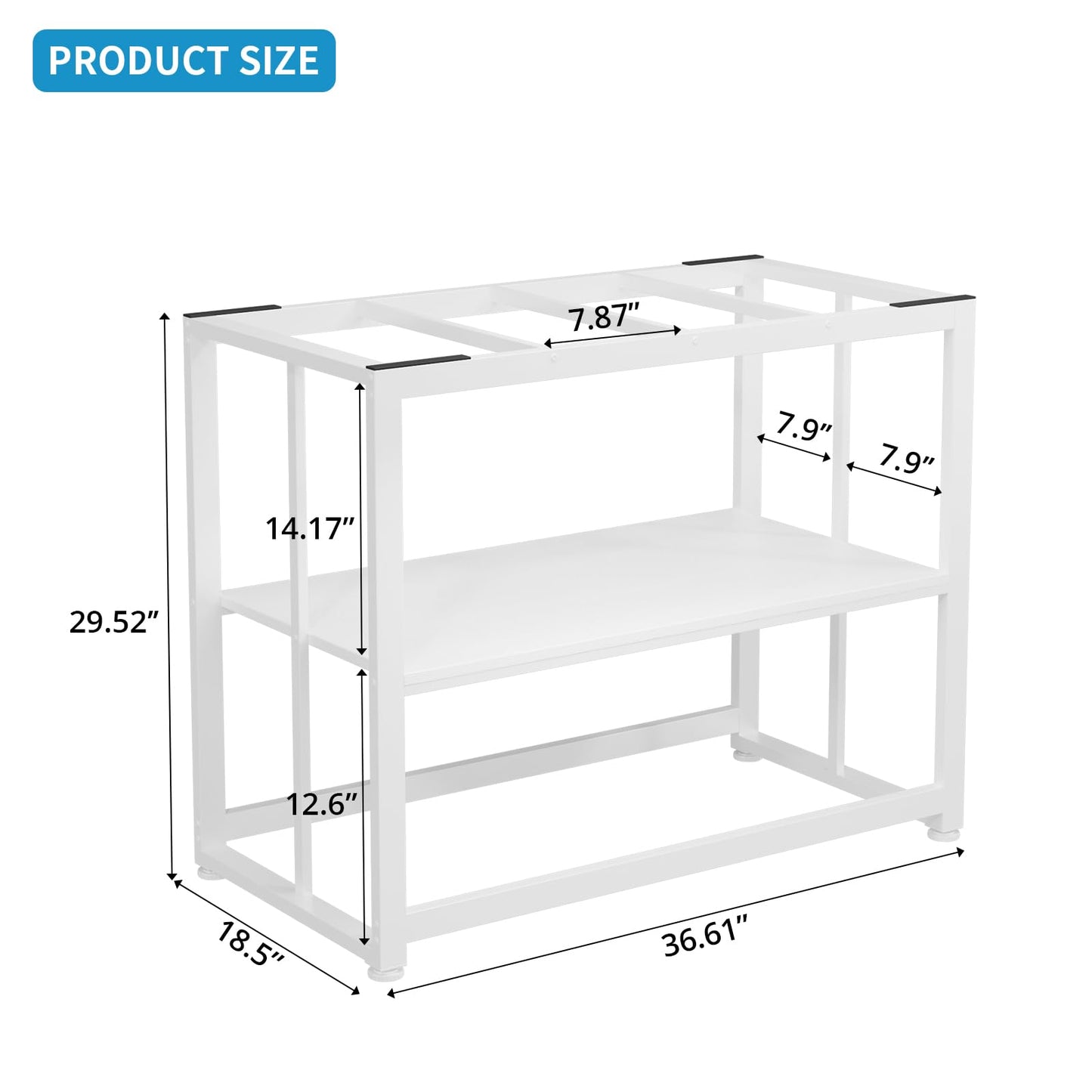 VOWNER 40-50 Gallon Fish Tank Stand - Metal Aquarium Stand, 36.6" x 18.5" x 29.5" Heavy Duty Reptile Tank Stand, Adjustable 2-Tier Fish Tank Rack Shelf for Home Office, Tank not Included, White