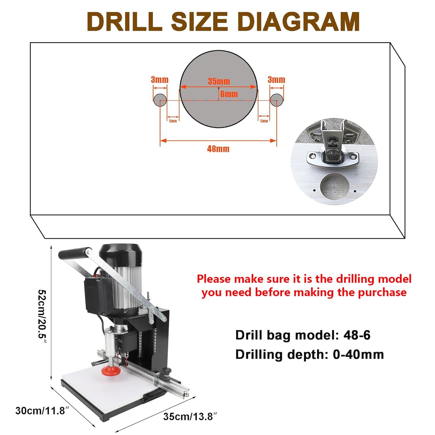 Hinge Drilling Machine,48mm-6mm Portable Hinge Boring Machine for Woodworking,1100W, 2880 RPM, 0-40mm Depth - Perfect for Cabinets, Wardrobes, and Home Improvement Projects. - WoodArtSupply