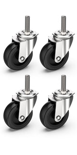 HOLKIE Caster Wheels 3 inch with No Brake Stem Casters, 3/8" -16 x 1-1/2" (Stem Diameter 3/8", Stem Length 1-1/2") Threaded Swivel Casters Set of 4 Heavy Duty Castors Black HOLKIE