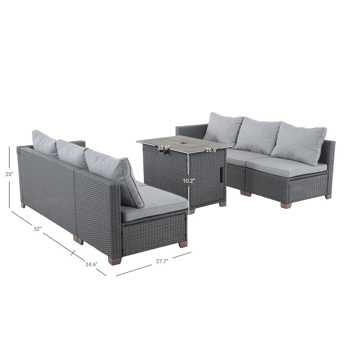 Grand patio 5 Pieces Wicker Outdoor Furniture Set,Patio Furniture Set with CSA Certification Fire Pit Table,Modular Sectional Sofa Sets with Olefin Cushions, 50,000 BTU Heat Output (Light Gray) Grand patio