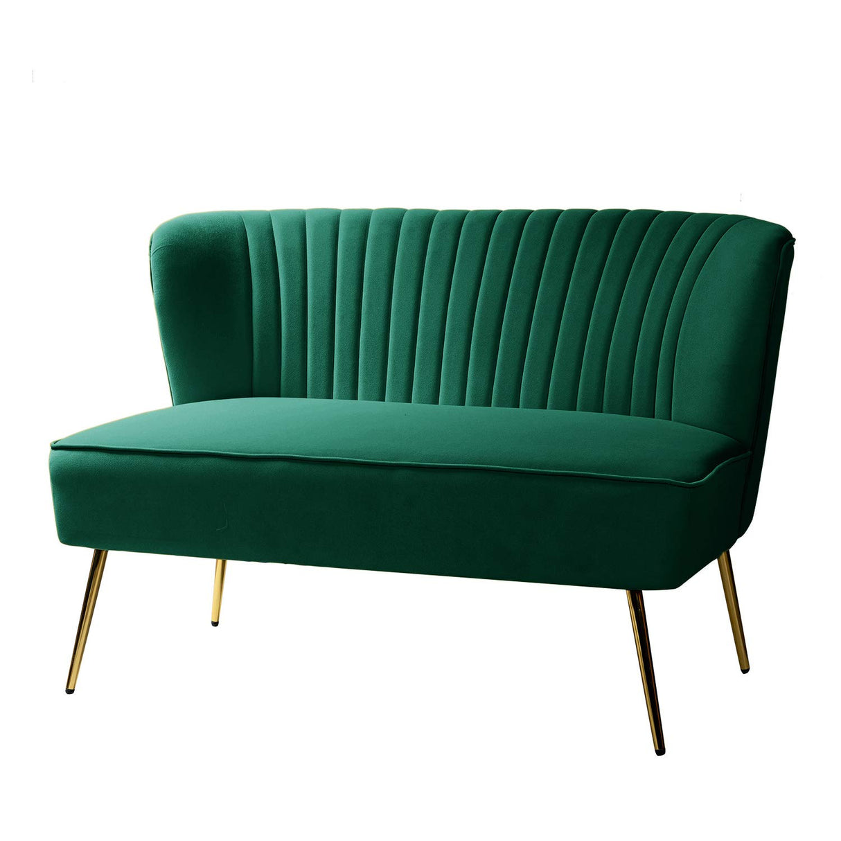 TINA'S HOME Contemporary Velvet Loveseat Sofa, Upholstered Loveseat Couch with Golden Metal Legs, Small Tufted 2-Seat Sofa Armless Love Seat for Living Room, Bedroom, Apartment Small Spaces, Green TINA'S HOME