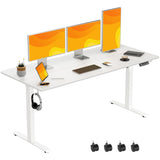 VVENACE 63 x 28 Inch Electric Standing Desk Adjustable Height,Sit Stand Up Desk with Wheels,Home Office,Rising Desk,Computer Workstation, Gaming Work (Spliced Desktop,White) VVENACE