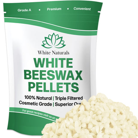 White Naturals White Beeswax Pellets 1lb (16oz), Pure, Natural, Cosmetic Grade, Bees Wax Pastilles, Triple Filtered, Great For DIY Lip Balms, Lotions, Candles White Naturals
