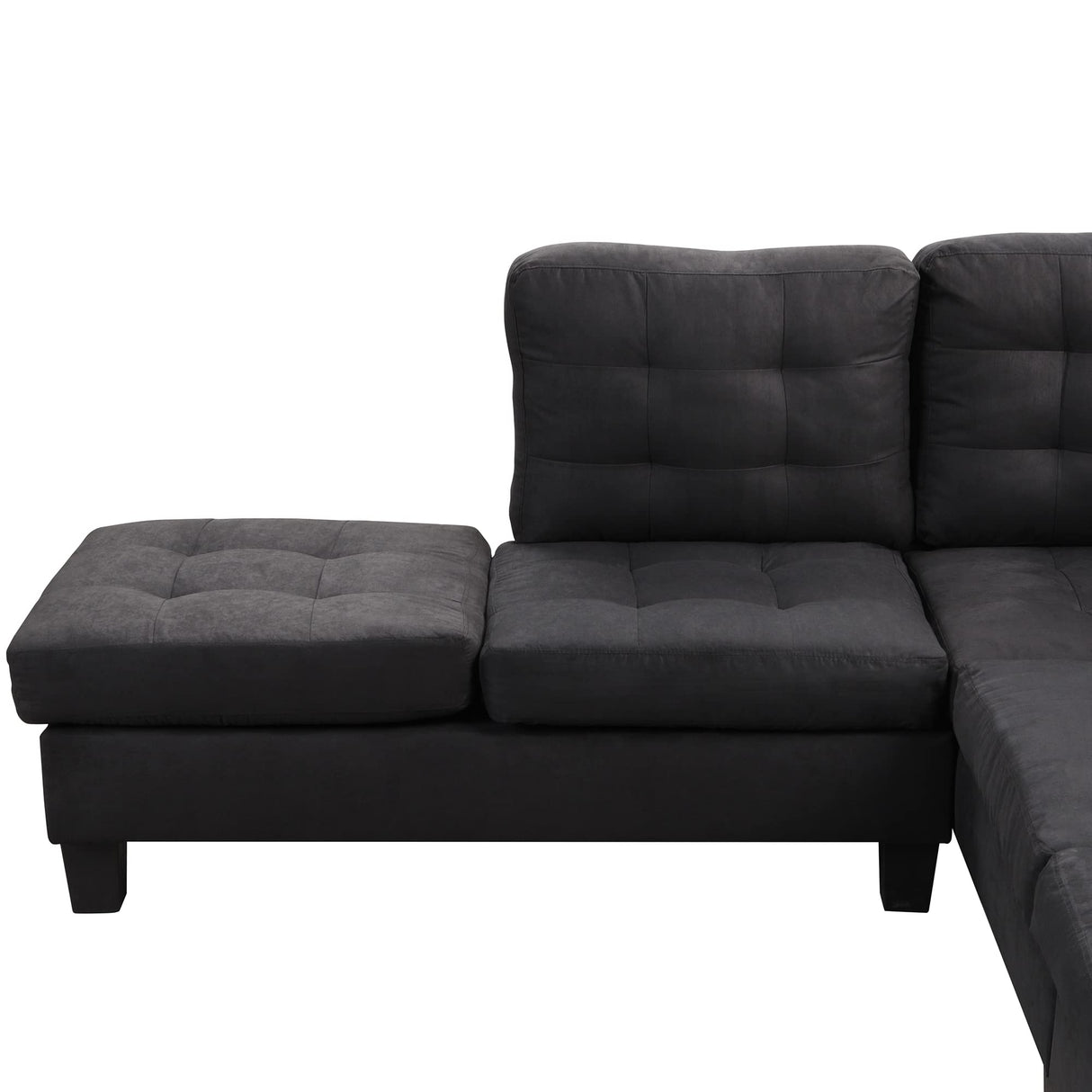 Divano Roma Furniture Modern Tufted Micro Suede L Shaped Sectional Sofa Couch with Reversible Chaise & Ottoman, Large, Black Divano Roma Furniture