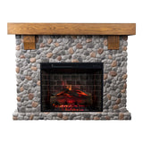 Country Living Glenbrook 55 Inch Oak Wood Mantel with Cast Stone River Rock Surround & 28" Smart Electric Fireplace | Works with Remote, Wi-Fi App, Alexa and Google | LED Multi-Flame Options Country Living