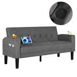 AILEEKISS 62" Loveseat Couches Upholstered Fabric Linen Love Seat Sofas Couch with 2 USB, Cup Holders, Side Pocket, Modern Tufted Sofa for Living Room, Office, Bedroom, Apartment (2-Seat, Dark Grey) AILEEKISS