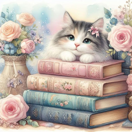 Zythron Diamond Painting Kits for Adults Cat Book Diamond Art Kits for Beginners DIY 5D Round Full Drill Diamond Paintings Gem Art Craft for Home Decor Gifts 12x12 inch Zythron