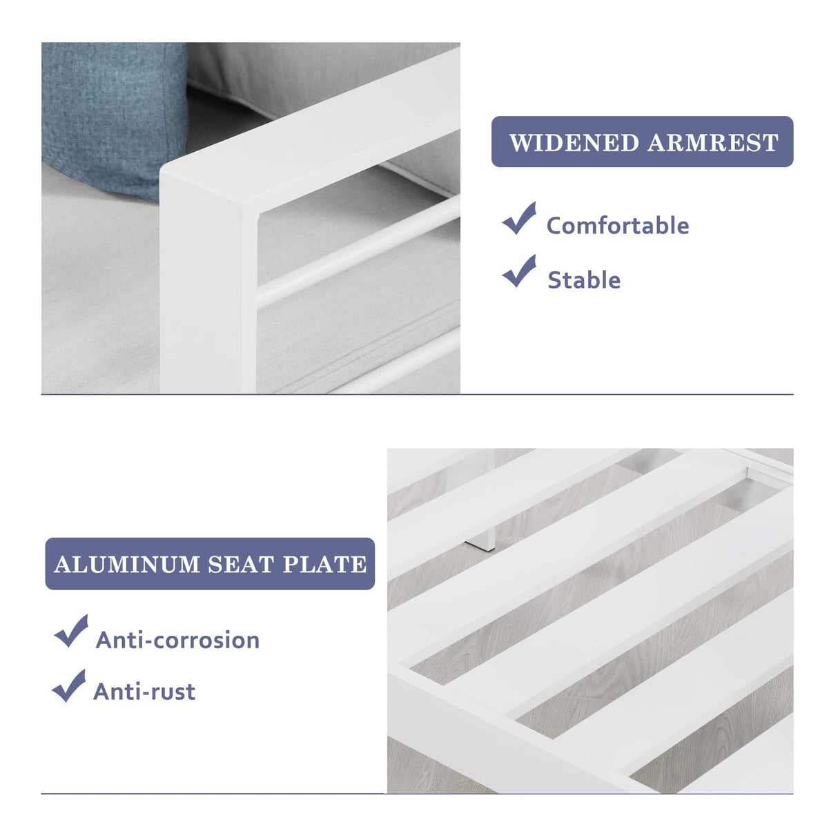 Wisteria Lane Patio Furniture Aluminum Loveseat, All-Weather Outdoor 2 Seats Sofa Couch, White Metal Chair with Light Grey Cushions Wisteria Lane