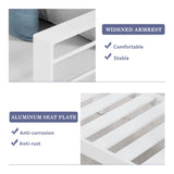 Wisteria Lane Patio Furniture Aluminum Loveseat, All-Weather Outdoor 2 Seats Sofa Couch, White Metal Chair with Light Grey Cushions Wisteria Lane