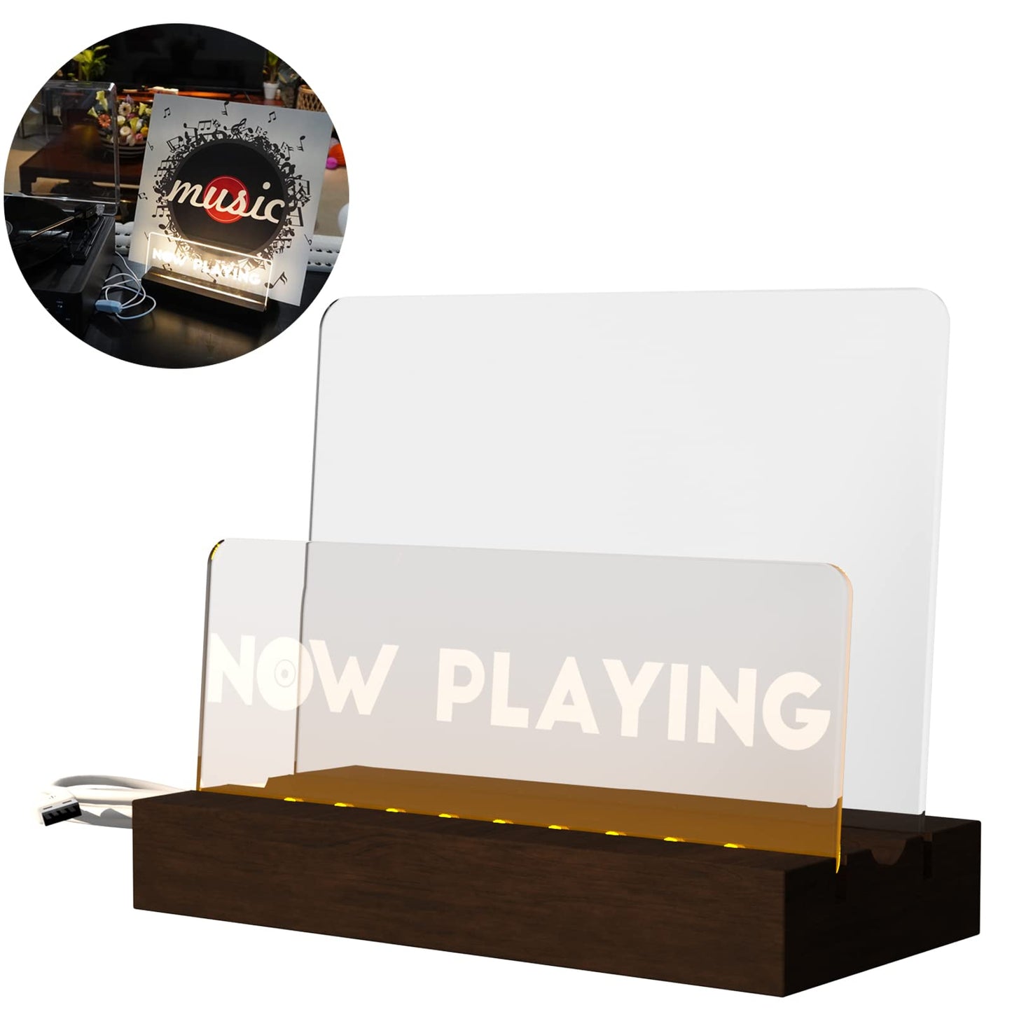 Cociat Lighting Now Playing Vinyl Record Stand, Wooden Rack with Acrylic Panel