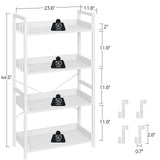 Rolanstar Bookshelf 4 Tier with 4 Hooks, Industrial Wood Bookcase, Vintage Storage Rack with Open Shelves, Rustic Standing Bookshelves Metal Frame Display Rack for Living Room, Bedroom, White Rolanstar