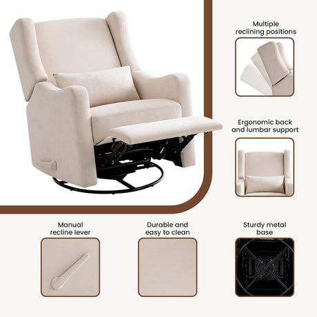 Harkawon Wingback Glider Rocking Recliner, Swivel Rocker Recliner Chair, Nursery Rocking Chair, Fabric Chair with Lumber Support, High Back, Deep Seat, for Living Room, Bedroom, Beige Harkawon