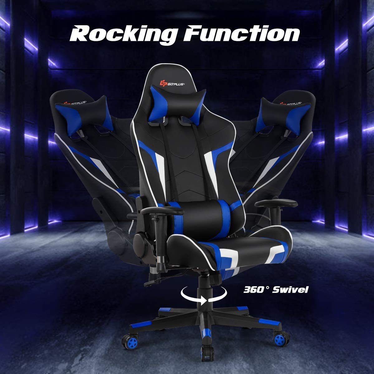 Goplus Gaming Chair, Massage Office Chair Computer Gaming Racing Chair, High Back PU Leather Adjustable Arms Headrest Ergonomic Reclining Game Chair, Rolling Swivel Executive Chair Goplus