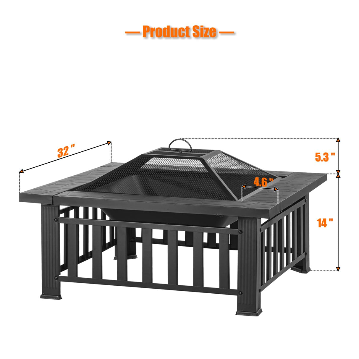 EcoNook 32 inch Fire Pit, Square Outdoor Fire Pit Table with Spark Screen & Fire Poker, 3-in-1 Multipurpose Firepits for Outside, Fireplace for Yard, Garden, Patio EcoNook