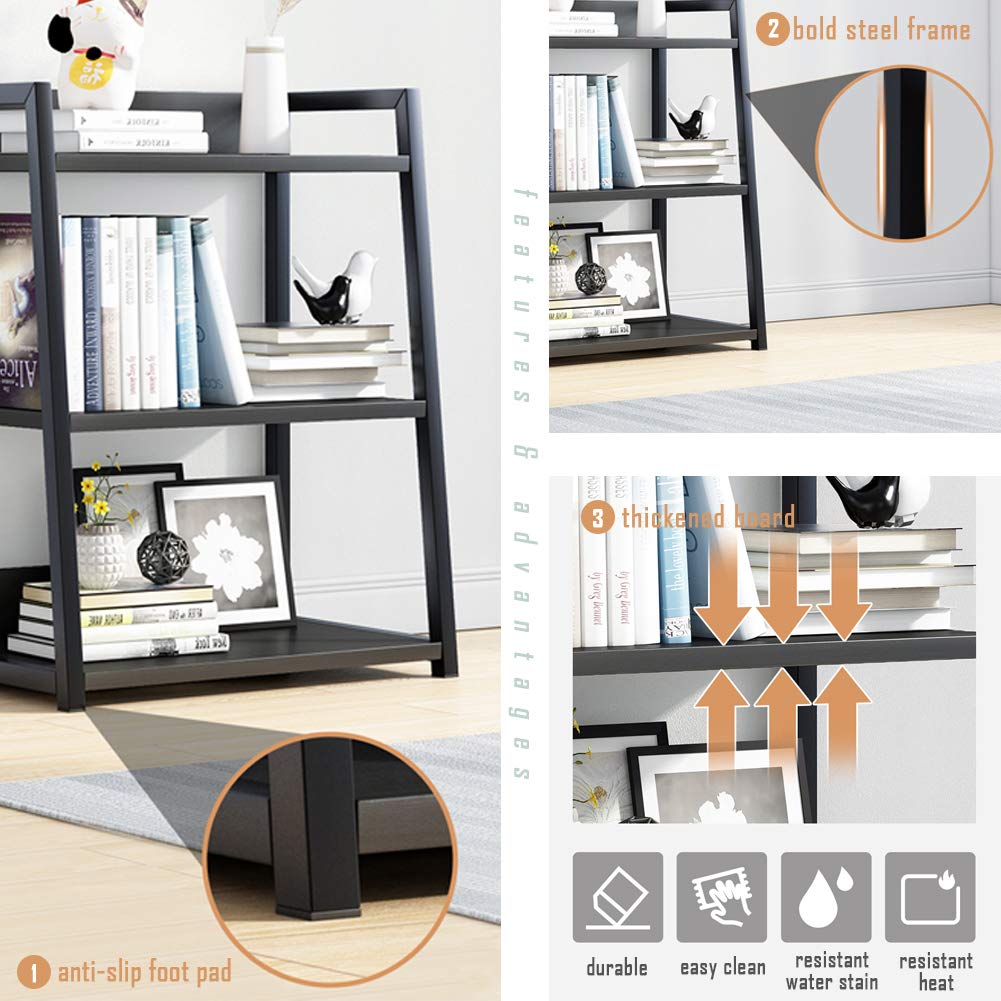 IOTXY 5 Tier Open Bookshelf - Steel and Wood Display Stand, 50CM Width Floor-Standing Bookcase, Black IOTXY