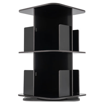 Wingderlier 2-Tier 360° Rotating Black Bookshelf - Space-Saving Stackable Storage Solution - WoodArtSupply