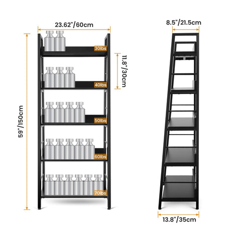 Himimi Black Ladder Bookshelf, 5 Shelf Bookcase Industrial Bookshelf Wood and Metal Bookshelves, Plant Flower Stand Rack Book Storage Shelves for Living Room, Bedroom, Home Office (2 PCS) Himimi