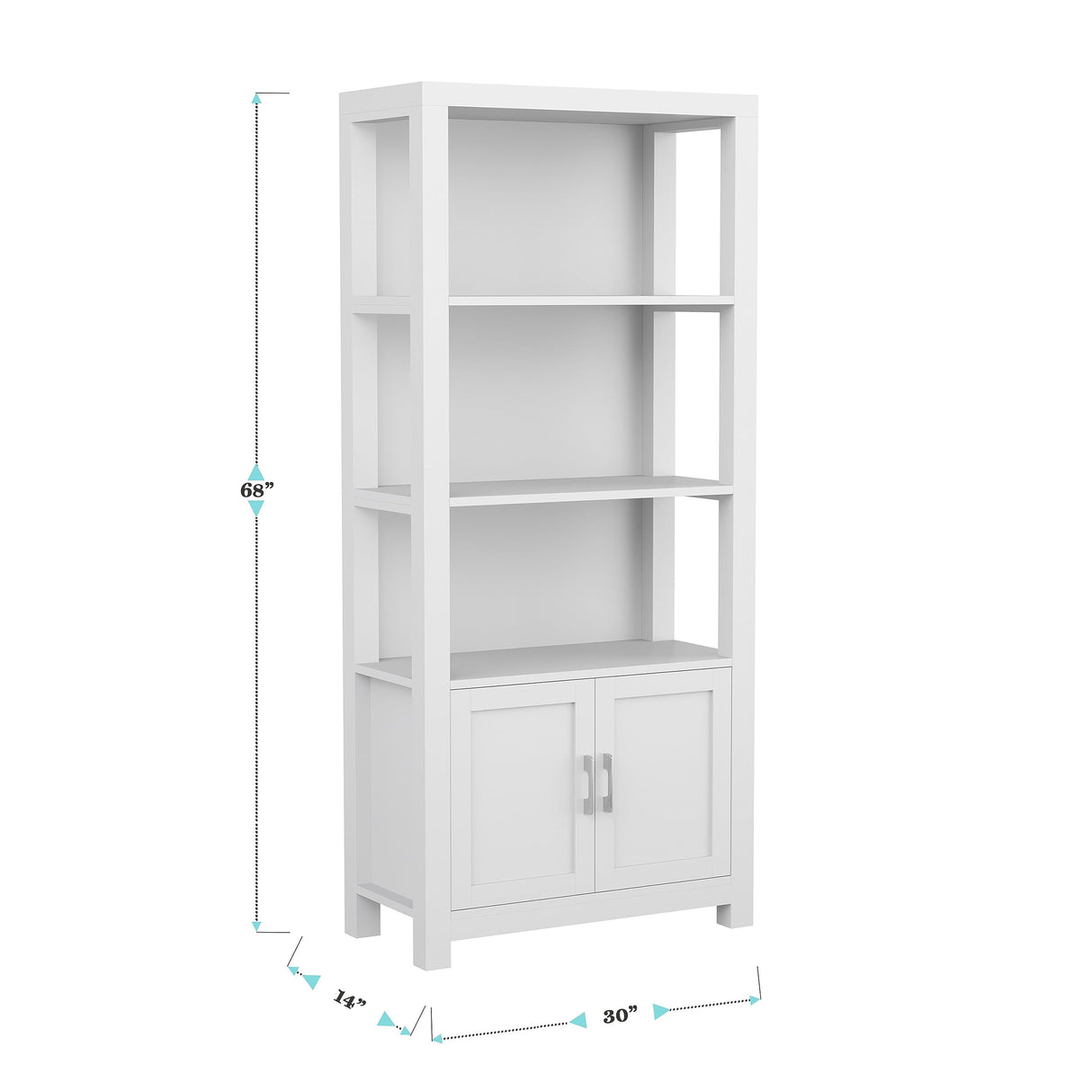 Martha Stewart Hutton Four Tier Shaker Bookcase with Storage Cabinet in Gray with Brushed Nickel Hardware Martha Stewart
