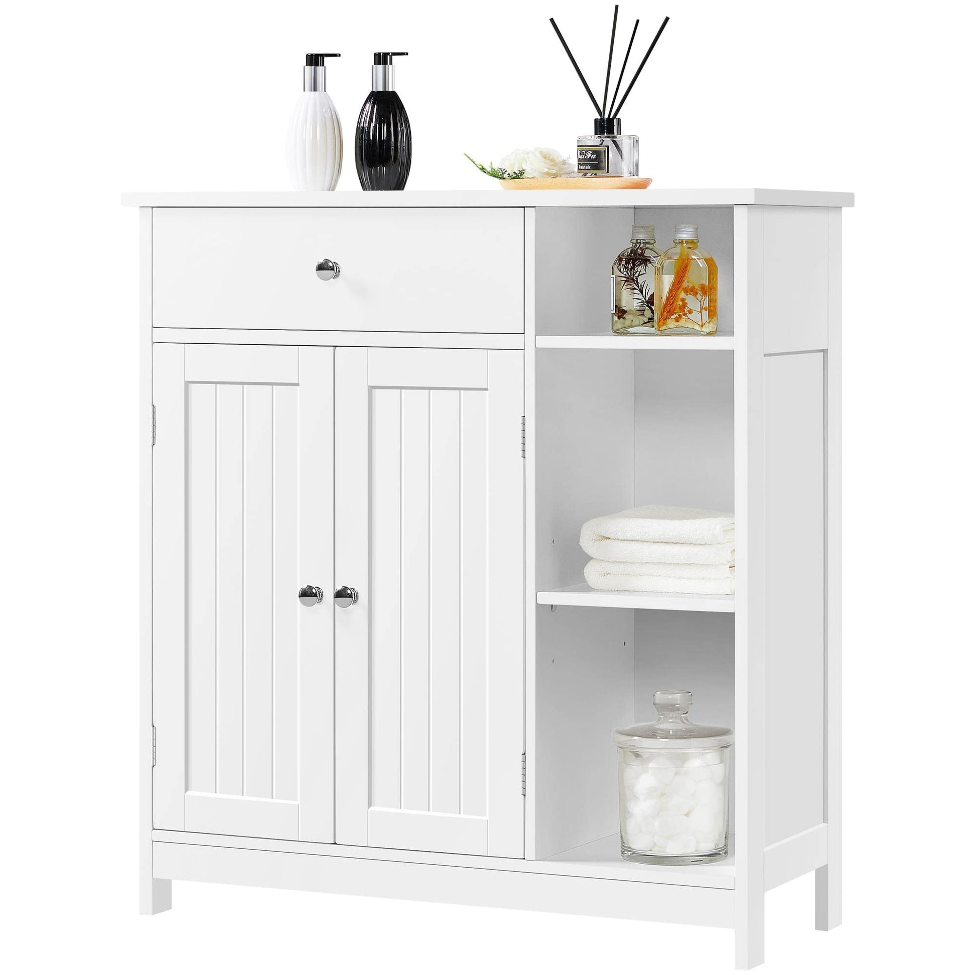 Yaheetech Bathroom Floor Cabinet, Kitchen Freestanding Storage Organizer, Large Side Cabinet with Doors, Drawer & Adjustable Shelves for Living Room, Entryway, 12" D x 29.5" W x 31.5" H, Whit - WoodArtSupply